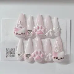 現品1点のみ！ネイルチップ 平成女児 量産型 ピンク ねこ サブカル ゴテゴテ