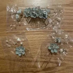 青い花のヘアアクセサリー3点セット