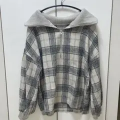 ハーフジップ チェック柄長袖ニット tip top