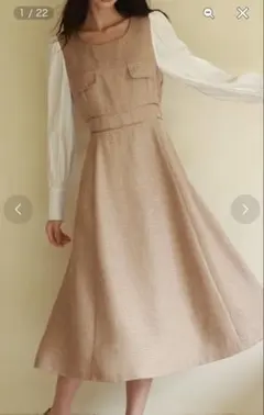 ラメツイードとシャツ袖がドッキングの異素材ワンピース （ブラウン）