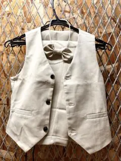 130cm ベージュ 長ズボン&ベスト蝶ネクタイ付き