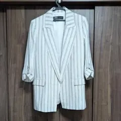 【み様専用】未使用品 ZARA ジャケット ストライプ ホワイト 7分袖