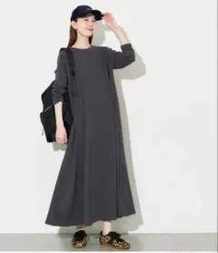 【美品】【coca】エンボス長袖　Aラインワンピース レディース　M
