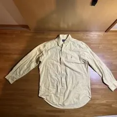 薄い黄色 長袖シャツ ポロロゴ刺繍