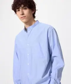 UNIQLO ブロードスタンドカラーシャツ メンズ 長袖 ライトブルー