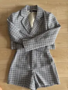 ZARA チェック柄 クロップドジャケット ショートパンツセットアップ