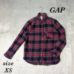 ギャップ (XS) チェック柄 口ゴ刺繍 ネルシャツ 長袖 綿100％ 小さめ