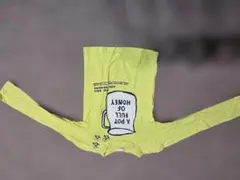 ハチミツ瓶プリント 長袖Tシャツ 黄緑