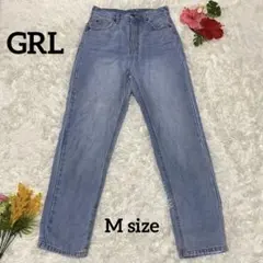 【GRL】レディース デニムパンツ【M】ライブルー　ハイウエスト　裾ダメージ加工
