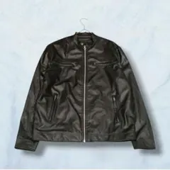 美品 ライダースジャケット フェイクレザー フルジップアップ シンプル 7689