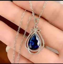 大粒✨青色ペアシェイプサファイア風ネックレスとリングセット