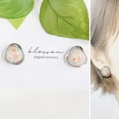 598.変形リングと押し花たっぷりハンドメイドピアス