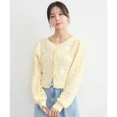 フラワー刺繍カーディガン　イエロー