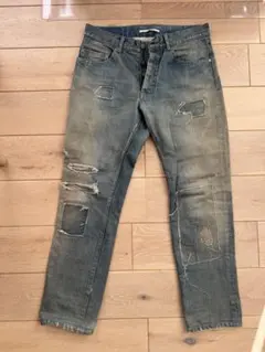 N4 ダメージ デニムパンツ リペア加工 クラッシュ 変形デニム
