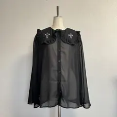 十字架刺繍BIG襟シフォンブラウスシャツ セーラー 黒 ファンキーフルーツのサムネイル