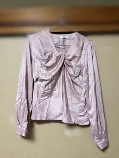 韓国 ピンク ドレープ長袖ブラウス【未使用】