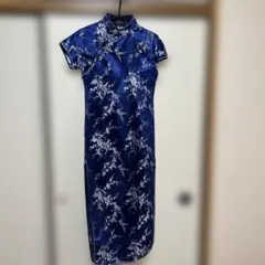 値下げ中　VEOMAN ネイビー 花柄チャイナドレスM