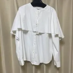 GUフリル付きホワイト長袖シャツ