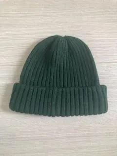 【美品】H&Mニット帽　ダークグリーン リブ編み ビーニー