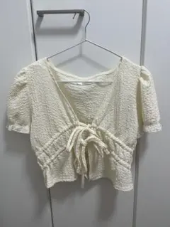フロントリボン 半袖 クロップド丈 トップス