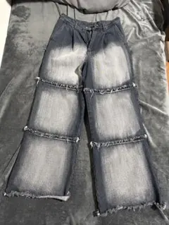 フリンジ加工 ワイドレッグデニムパンツ