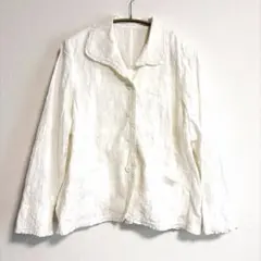 エレガンス シャツジャケット フリル 総柄 Ｌ 白 綿のサムネイル