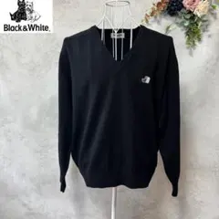 Black＆white ブラック＆ホワイト Vネックニット ウールセーター