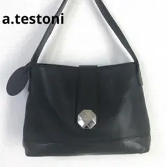 a.testoni バック 本革 レザー ブラックのサムネイル