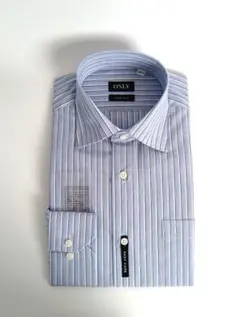 【新品】ONLY 形態安定 セミワイドカラー ブルーワイドピッチストライプ 38