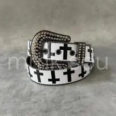 bijou cross design belt white y2k 00s - メルカリ
