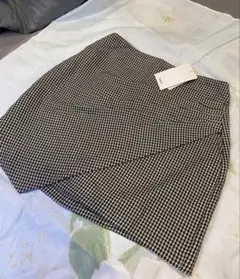 新品タグ付き MANGO 千鳥格子 ラップ風 ミニスカート S
