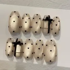 韓国 ワンホン ブラック マグネット フラッシュ チェック柄 リボン ネイル