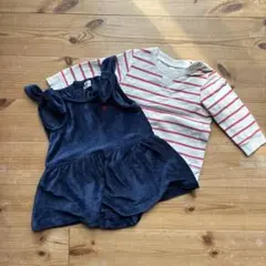 ネイビーリボンロンパース　ストライプTシャツセット　70㎝80㎝