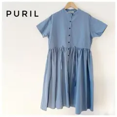 【PURIL】スタンドカラー2wayウェストリボン付き 半袖ゆるシャツワンピース