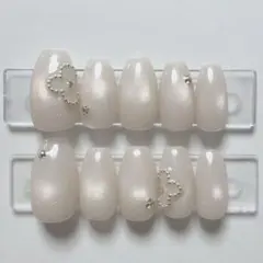 【現品】ネイルチップ 韓国風 マグネット シンプル お花 ホワイト 大人ガーリー