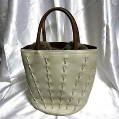 横浜元町キタムラ　レザー トートバッグ アイボリー