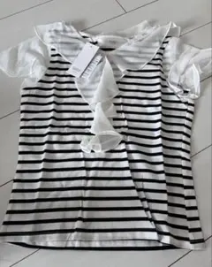 新品タグ付き美品tocco closet ボーダーフリルカットソー