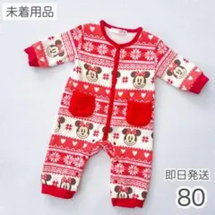 〔美品〕東京ディズニーリゾート限定 ミニー 裏起毛 ロンパース 赤 80cm