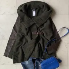 希少 ラルフローレン カシミヤシルク混ニットジャケット カーディガン 羊革 緑系