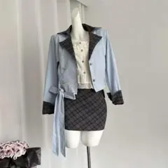 ブルー トレンチコート風 セットアップ　ミルキーウェイ　アリエク　ベージュ