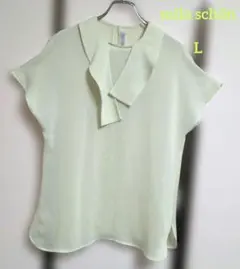 ミラショーン　フレンチスリーブ ボウタイ トロミブラウス　ライムグリーン　Lのサムネイル