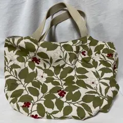 ◆美品ハンドメイド　葉と花のプリント トートバッグ