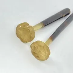 100917 アンティーク 牛甲　鼈甲風　真珠　透彫菊笄　かんざし