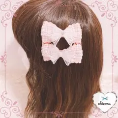 ふんわりりぼんとお花レースのギンガム♡ヘアクリップ (ピンク)ロリィタ リボン
