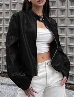 SHEIN フェイクレザー ジャケット ブラックのサムネイル