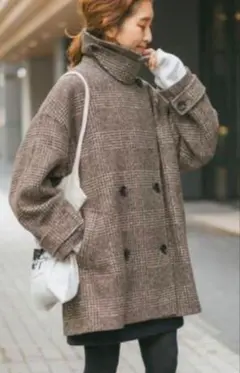 Spick & Span Wスライバーチェックハーフコート　ブラウン　36