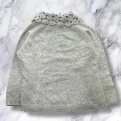 アンゴラ混 ニット セーターLL 花モチーフ ワイドネック ガーリー ナチュラル