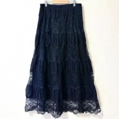 Lapis レースロングスカート ブラック フレア きれいめ