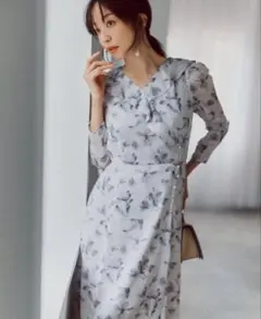 アプワイザーリッシェ　フラワーリボンカシュクールプリントワンピース XS