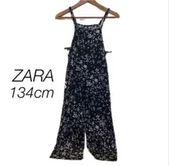 ZARA キッズ サロペット ワイドパンツ 花柄 ブラック（サイズ：134）
